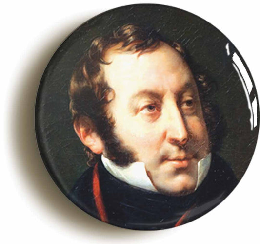 A picture of the front of the product, titled Gioachino Rossini Classical Music Button Pin Badge