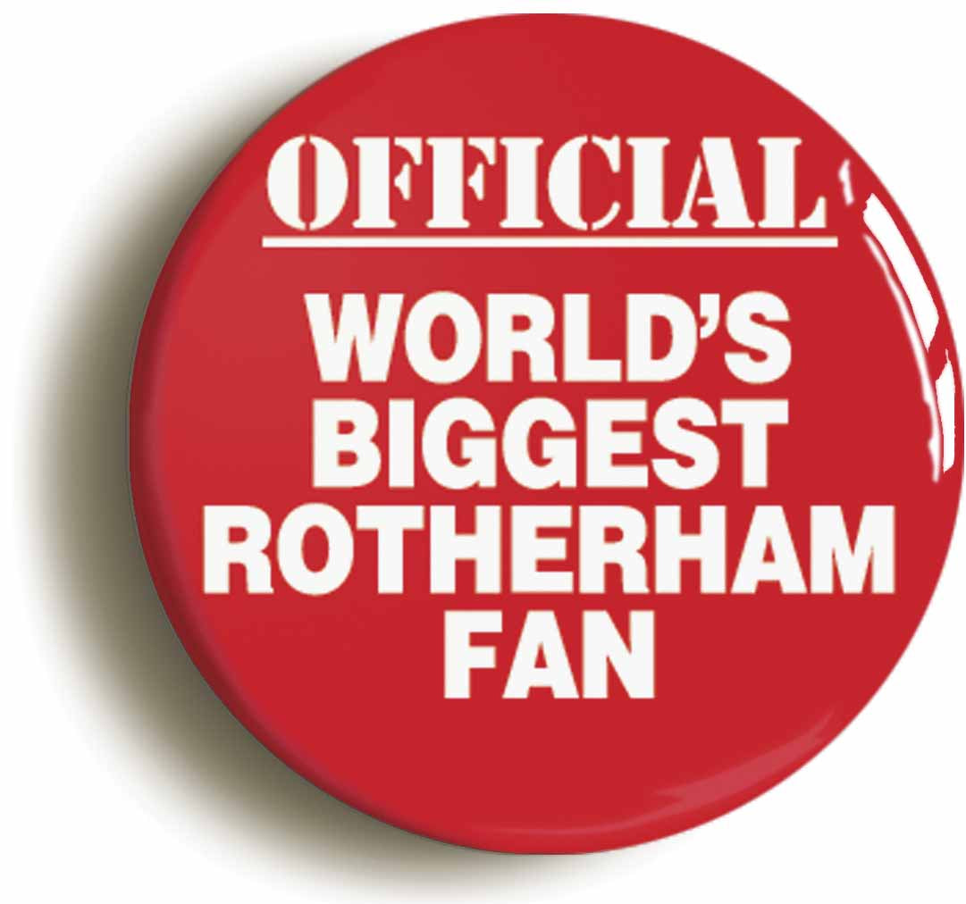 A picture of the front of the product, titled World's Biggest Rotherham Fan Circular 50mm Fridge Magnet