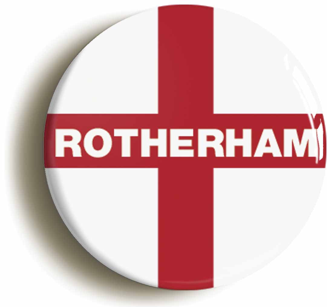 A picture of the front of the product, titled Rotherham England Flag Button Pin Badge