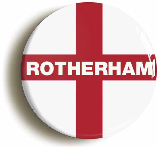 A picture of the front of the product, titled Rotherham England Flag Button Pin Badge