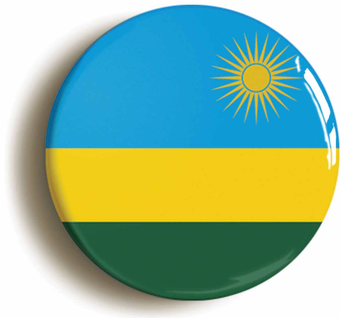 A picture of the front of the product, titled Rwanda Rwandan National Flag Circular 50mm Fridge Magnet