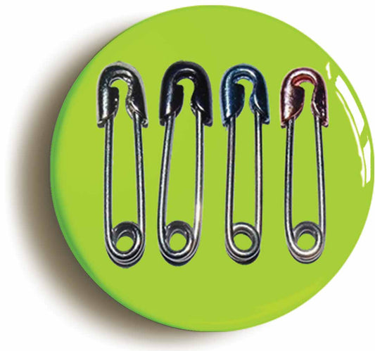 A picture of the front of the product, titled Safety Pins Punk Circular 50mm Fridge Magnet