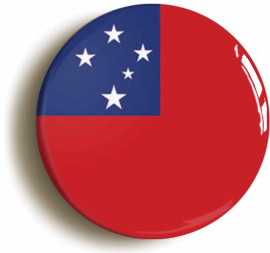 A picture of the front of the product, titled Samoa Samoan National Flag Button Pin Badge