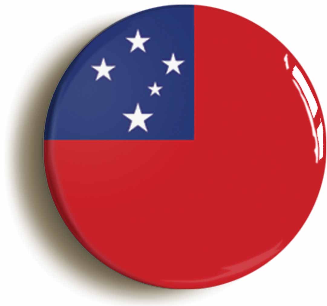 A picture of the front of the product, titled Samoa Samoan National Flag Circular 50mm Fridge Magnet