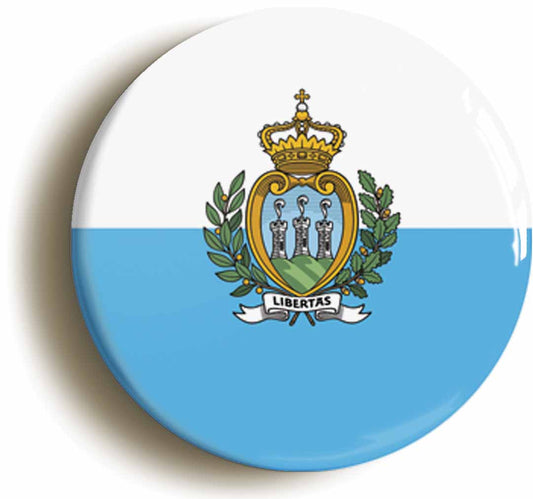 A picture of the front of the product, titled San Marino National Flag Button Pin Badge