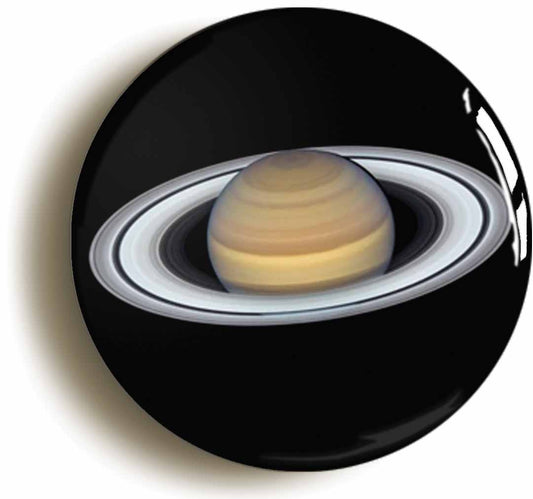 A picture of the front of the product, titled Planet Saturn Button Pin Badge
