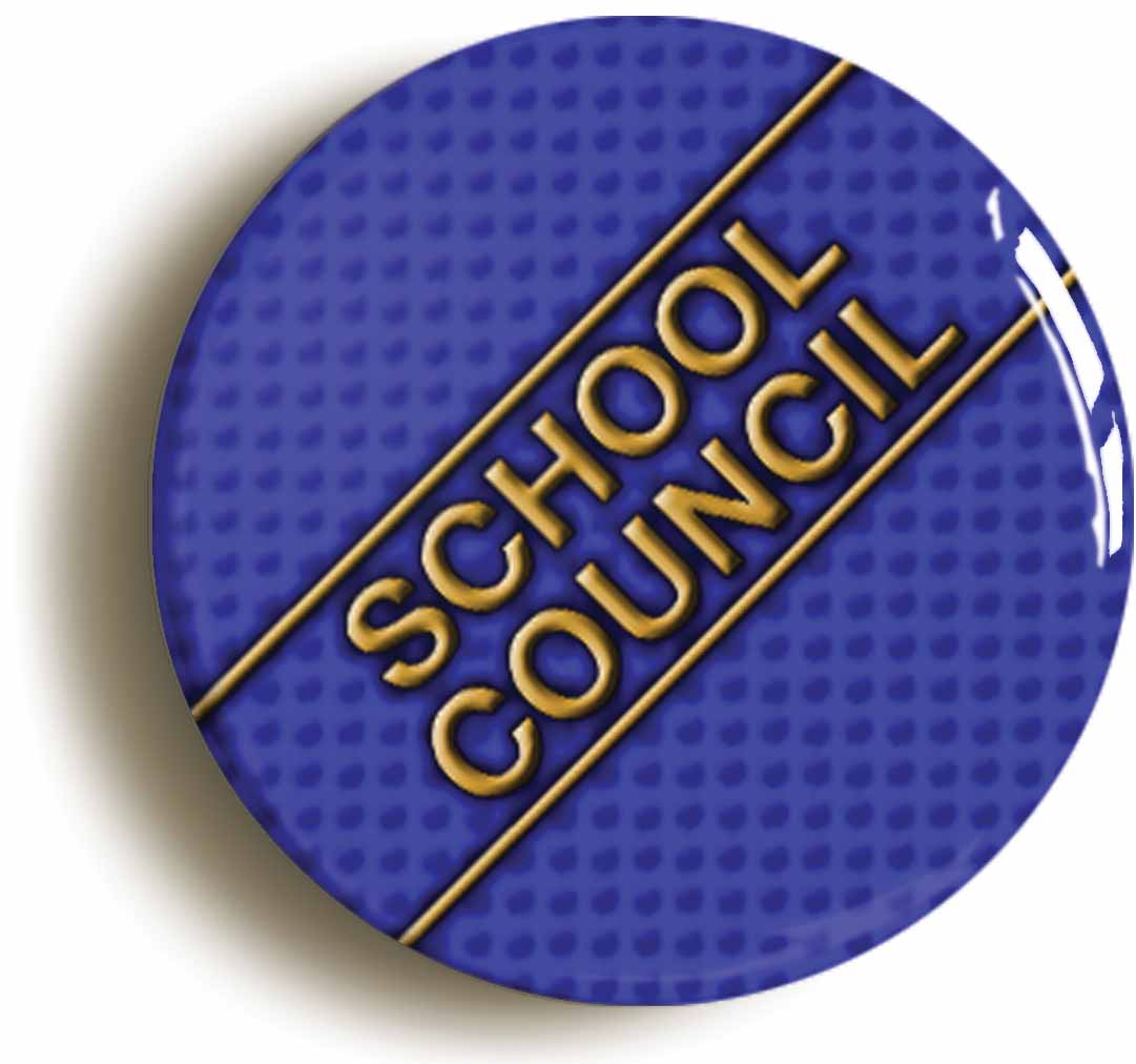 A picture of the front of the product, titled School Council Button Pin Badge