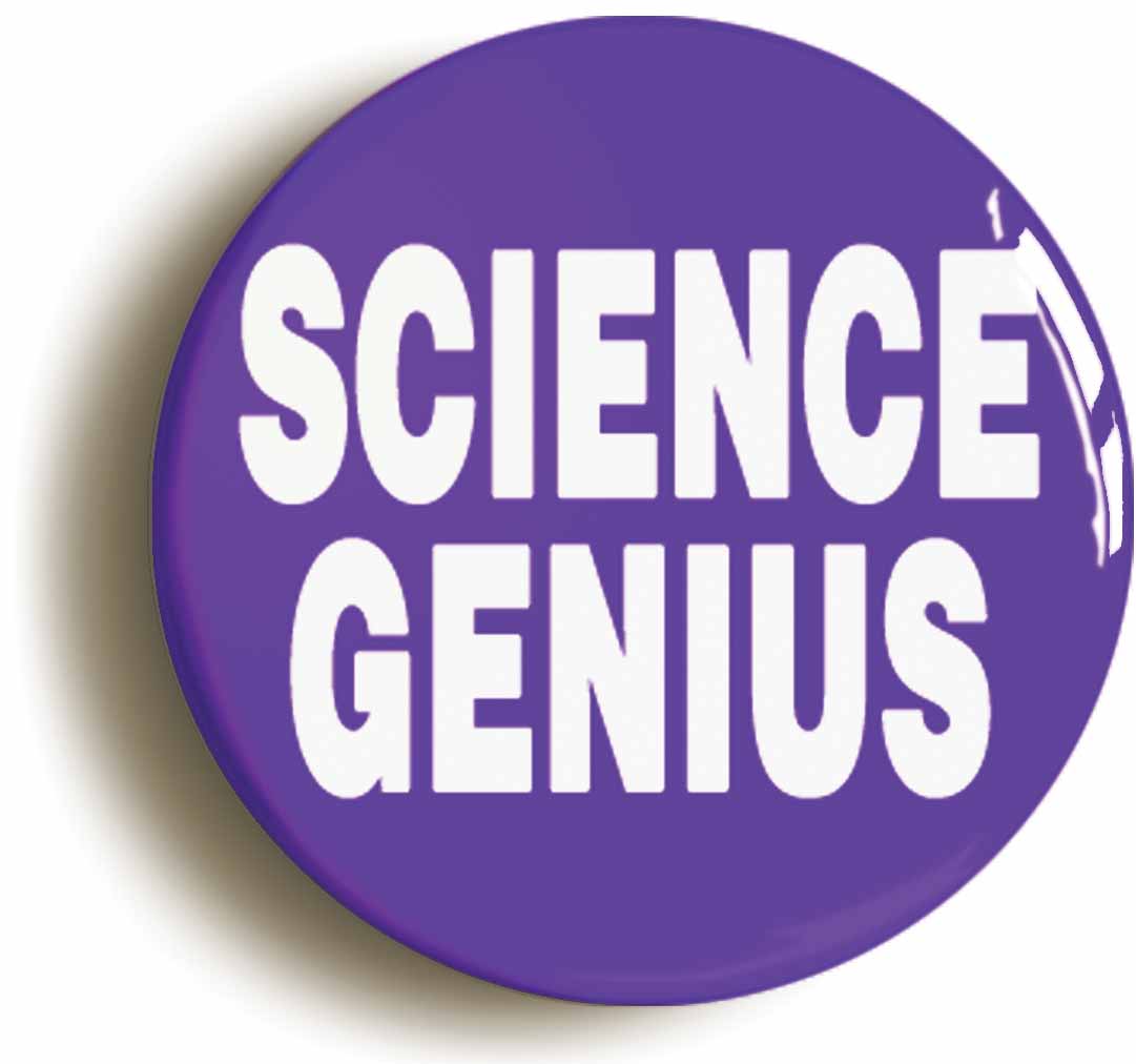 A picture of the front of the product, titled Science Genius Purple Button Pin Badge