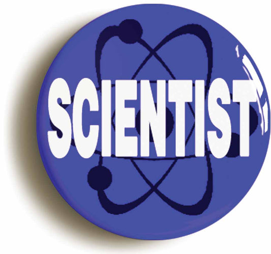 A picture of the front of the product, titled Scientist Blue Button Pin Badge