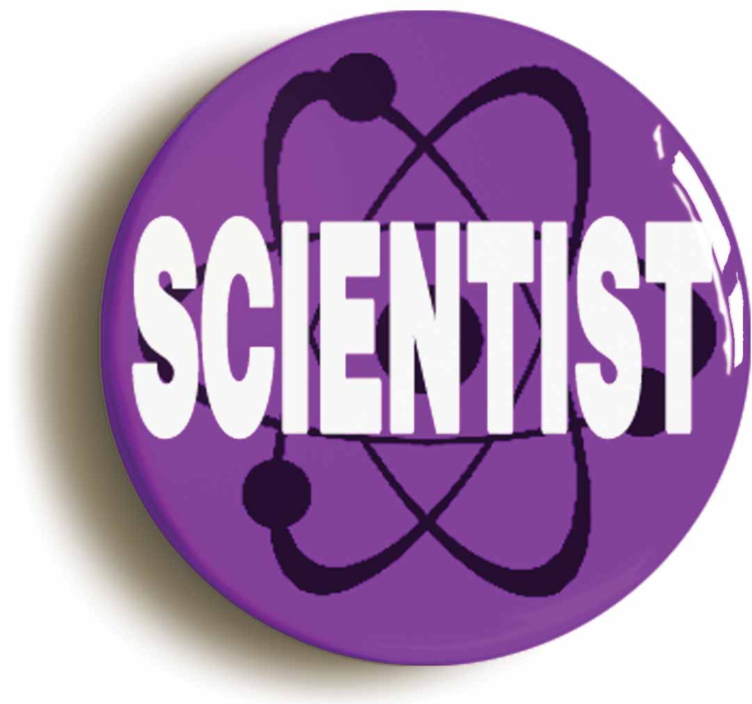 A picture of the front of the product, titled Scientist Purple Button Pin Badge
