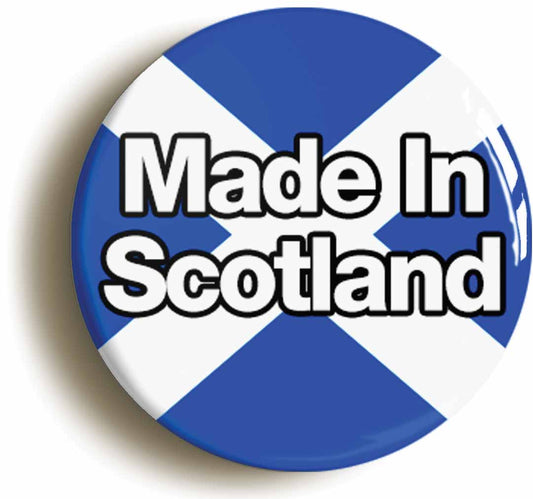 A picture of the front of the product, titled Made In Scotland Scottish National Flag Button Pin Badge