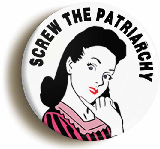 A picture of the front of the product, titled Screw The Patriarchy Circular 50mm Fridge Magnet