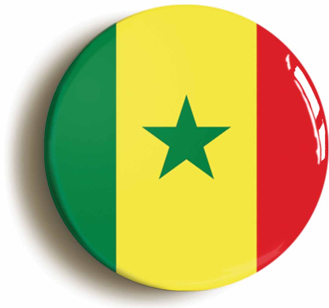 A picture of the front of the product, titled Senegal Senegalese National Flag Circular 50mm Fridge Magnet