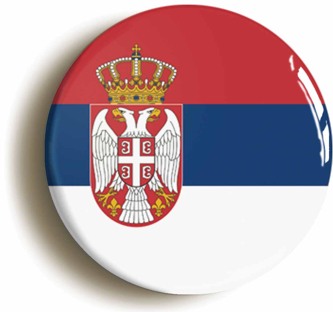 A picture of the front of the product, titled Serbia Serbian National Flag Button Pin Badge