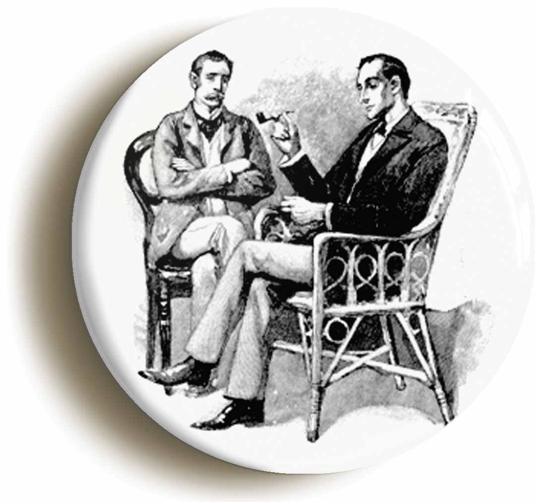 A picture of the front of the product, titled Sherlock Holmes And Dr Watson Button Pin Badge