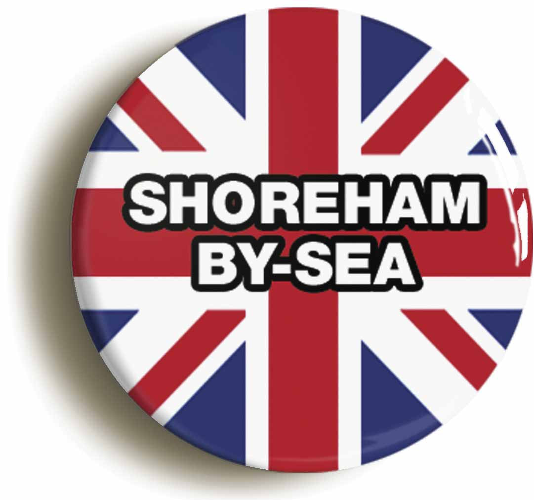 A picture of the front of the product, titled Shoreham-By-Sea Union Jack Circular 50mm Fridge Magnet