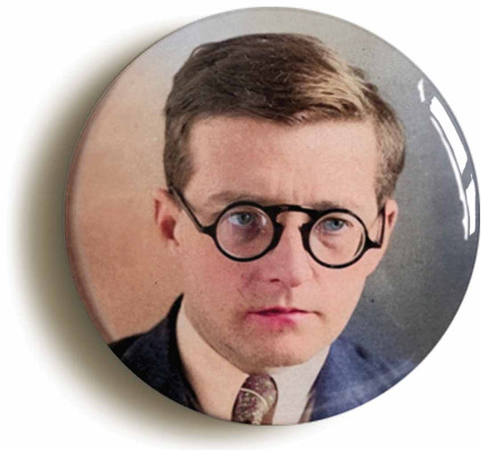 A picture of the front of the product, titled Dmitri Shostakovich Classical Music Button Pin Badge