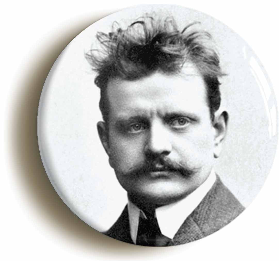 A picture of the front of the product, titled Jean Sibelius Classical Music Button Pin Badge