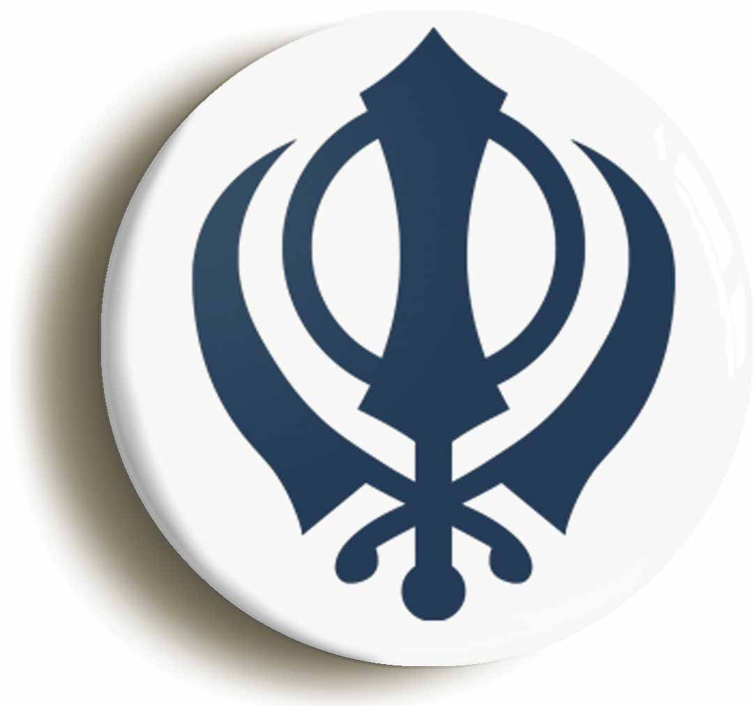 A picture of the front of the product, titled Sihk Khanda Button Pin Badge