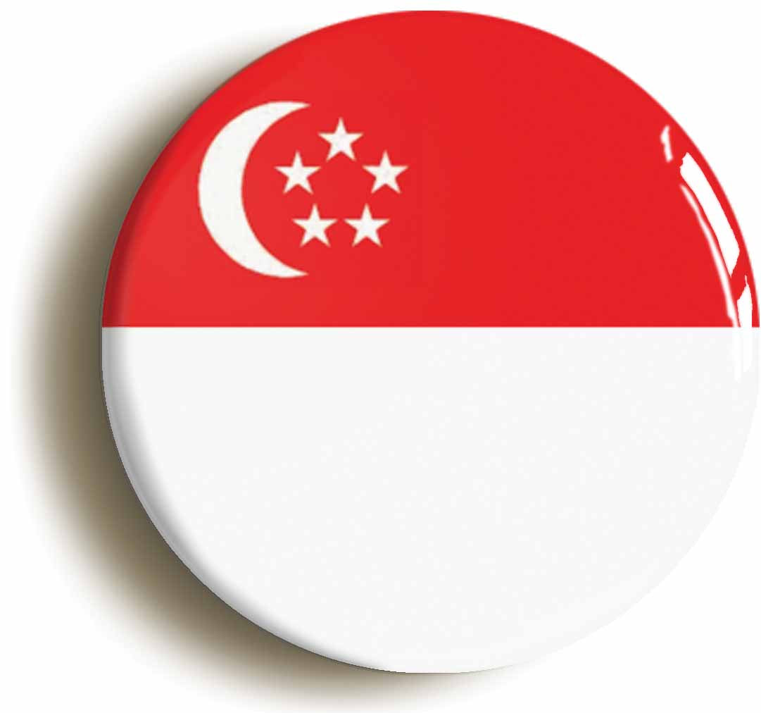 A picture of the front of the product, titled Singapore National Flag Circular 50mm Fridge Magnet