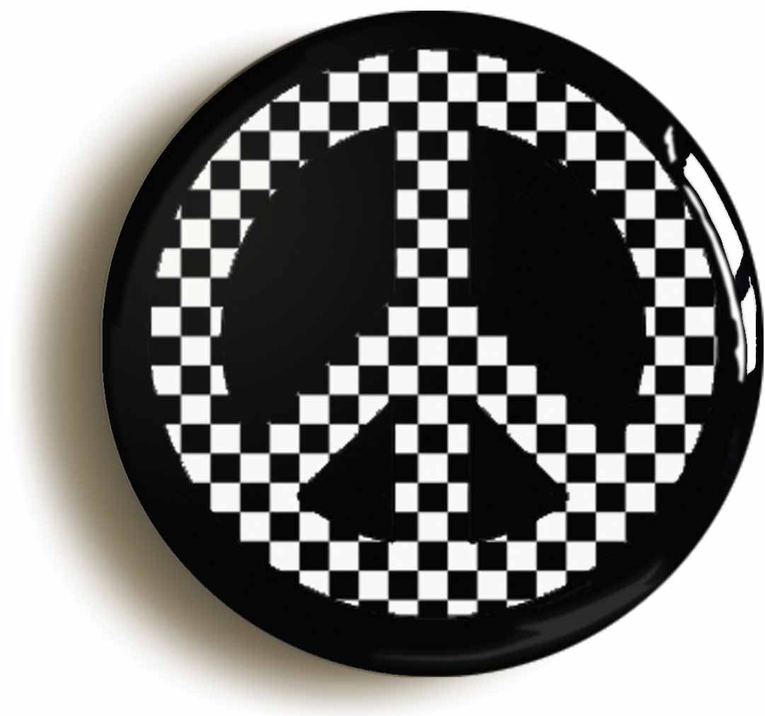 A picture of the front of the product, titled Ska Peace Symbol Button Pin Badge