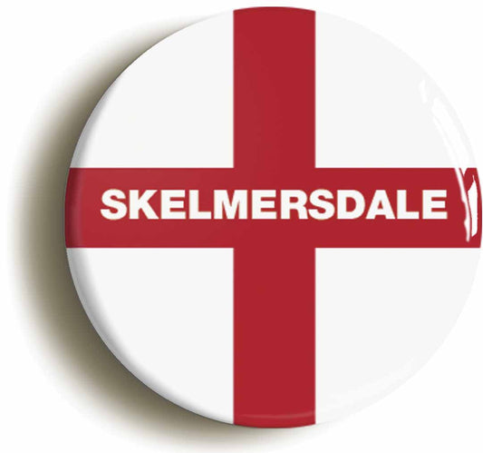 A picture of the front of the product, titled Skelmersdale England Flag Circular 50mm Fridge Magnet