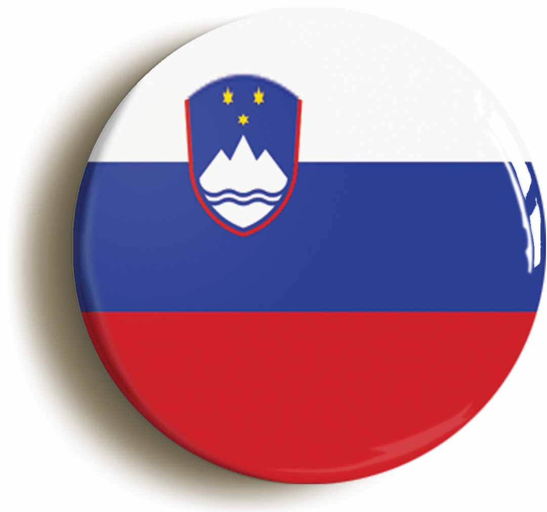 A picture of the front of the product, titled Slovenia Slovenian National Flag Circular 50mm Fridge Magnet
