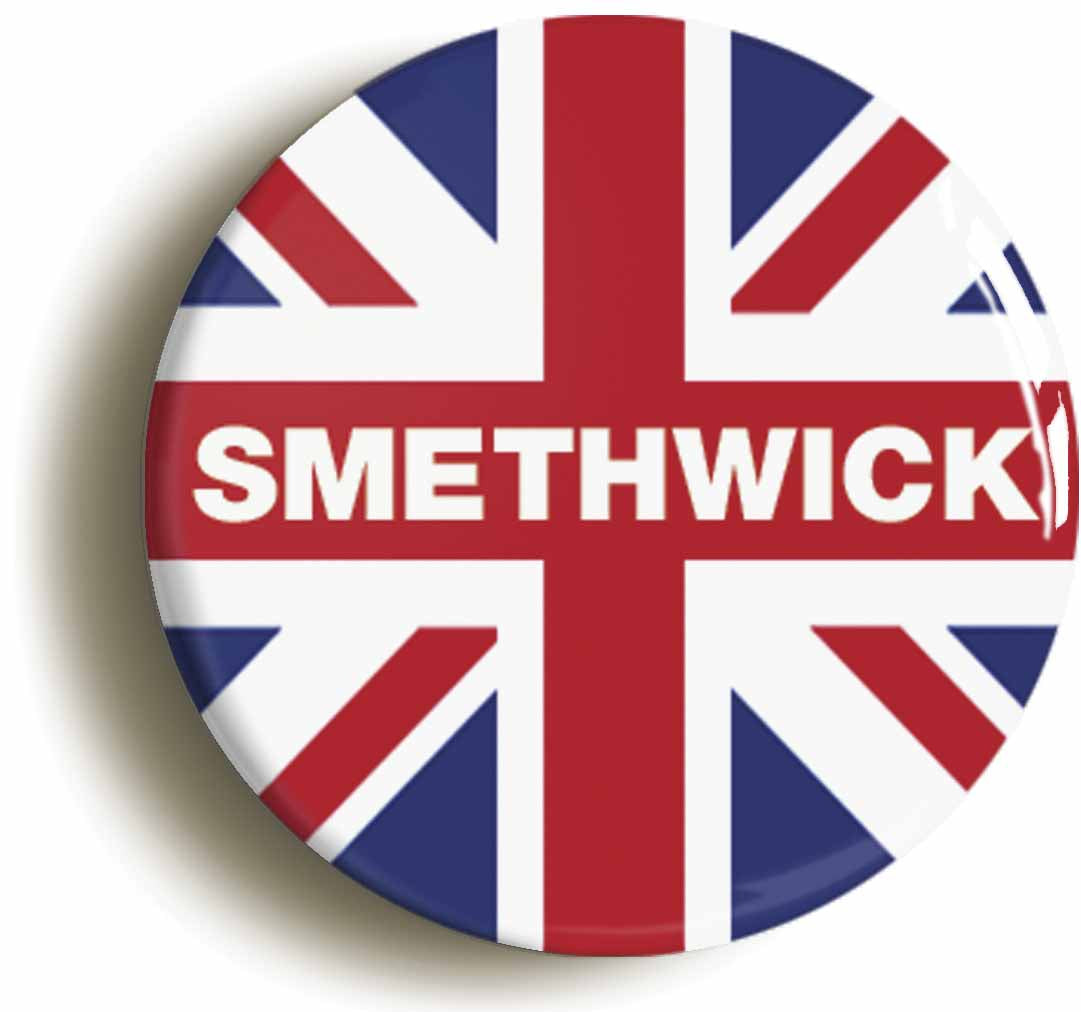 A picture of the front of the product, titled Smethwick Union Jack Button Pin Badge
