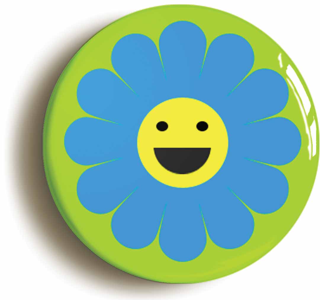 A picture of the front of the product, titled Smiling Happy Flower Circular 50mm Fridge Magnet