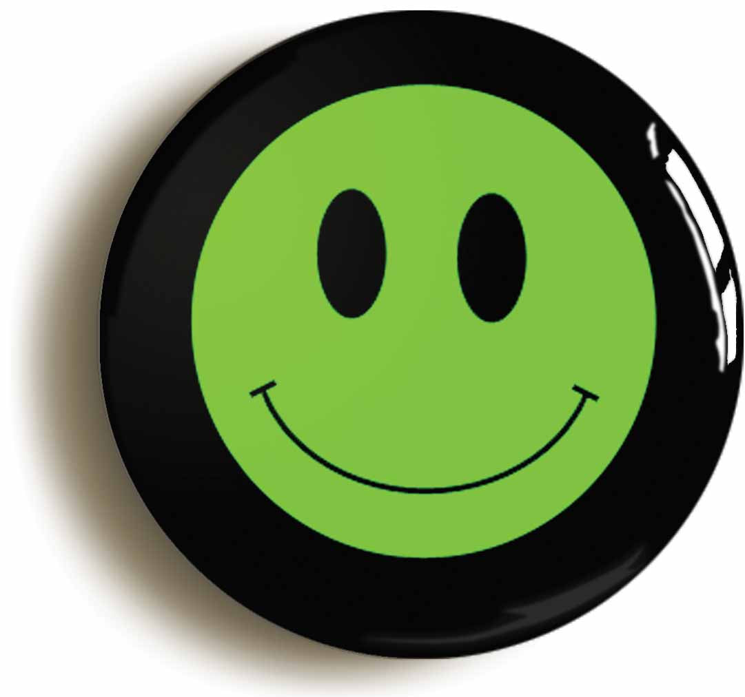 A picture of the front of the product, titled Green Smiling Face Icon Circular 50mm Fridge Magnet