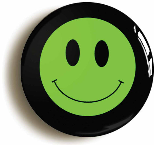 A picture of the front of the product, titled Green Smiling Face Icon Circular 50mm Fridge Magnet