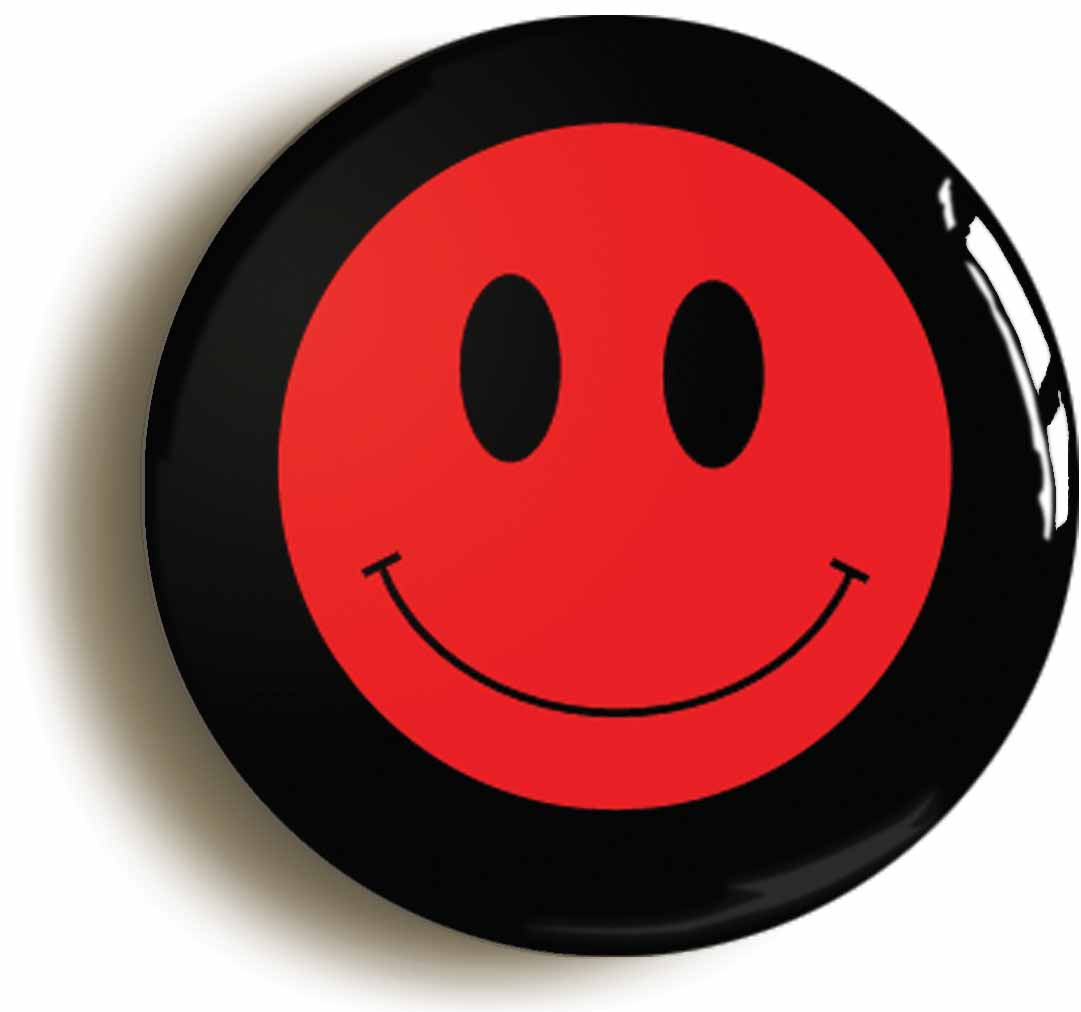 A picture of the front of the product, titled Red Smiling Face Icon Circular 50mm Fridge Magnet