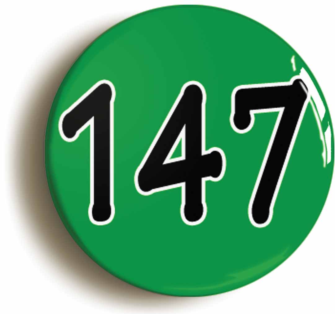 A picture of the front of the product, titled Snooker 147 Break Button Pin Badge