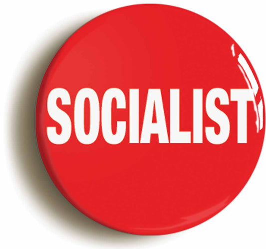 A picture of the front of the product, titled Socialist Button Pin Badge