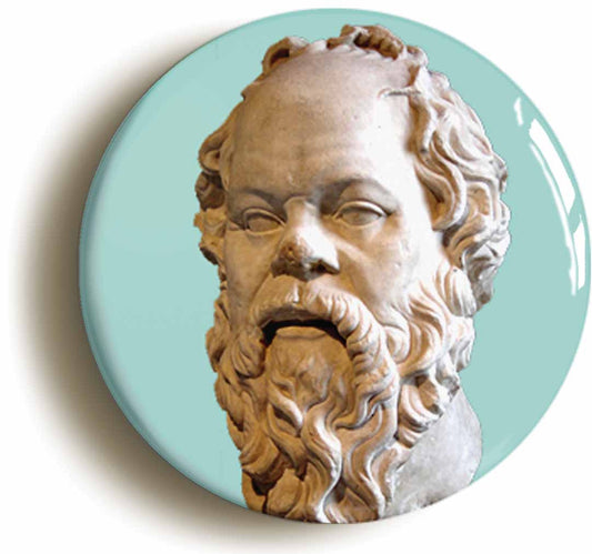 A picture of the front of the product, titled Socrates Philosophy Circular 50mm Fridge Magnet