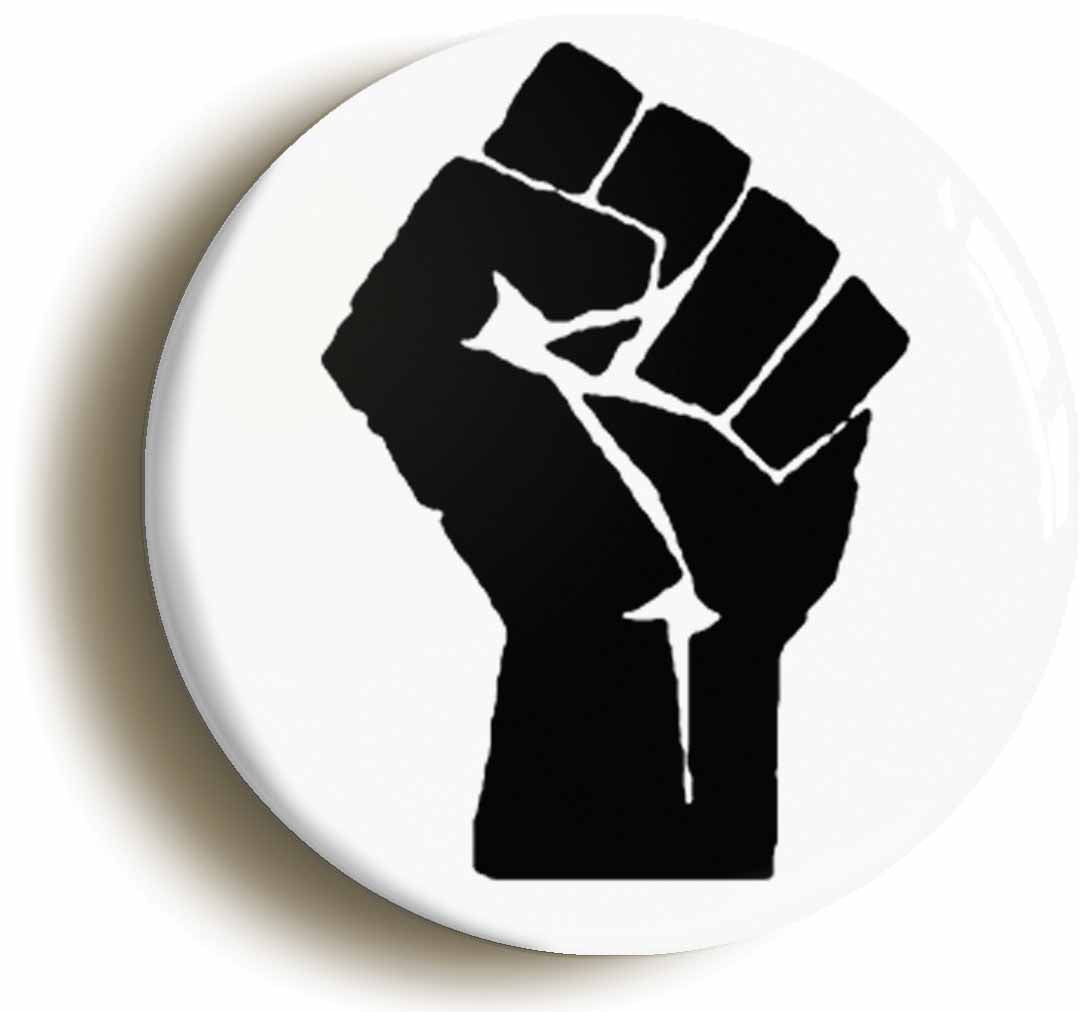 A picture of the front of the product, titled Solidarity Black Fist Symbol Button Pin Badge