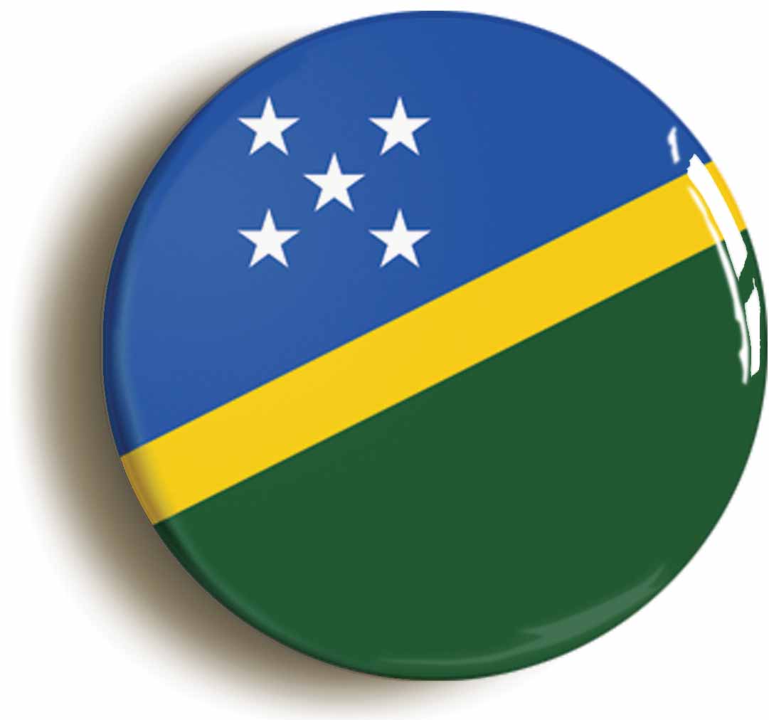 A picture of the front of the product, titled Solomon Islandsnational Flag Button Pin Badge