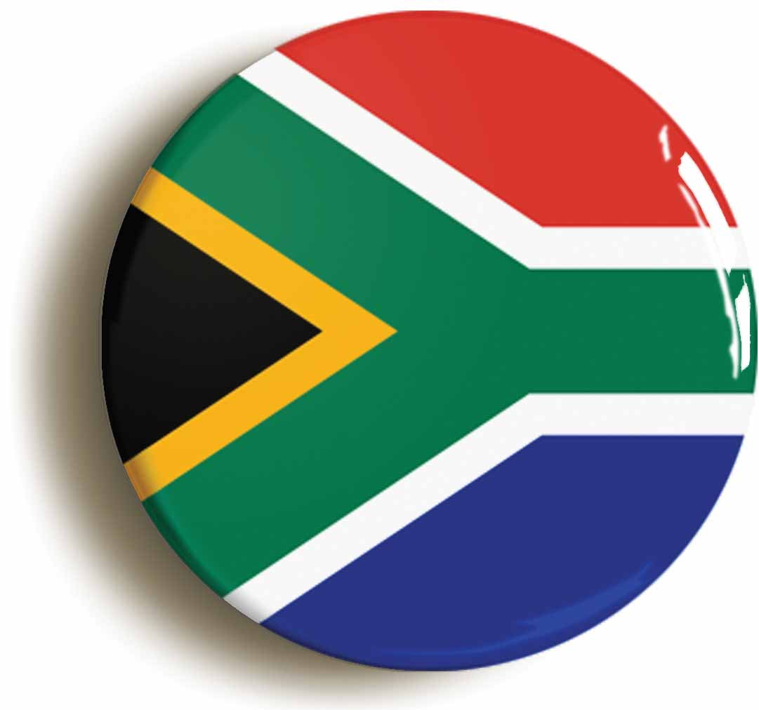 A picture of the front of the product, titled South Africa National Flag Button Pin Badge