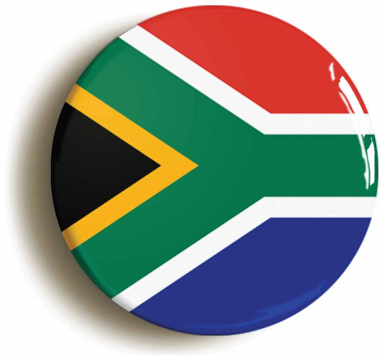 A picture of the front of the product, titled South Africa National Flag Button Pin Badge