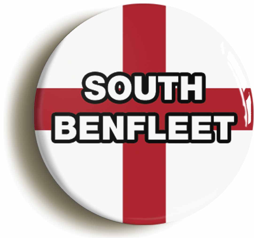 A picture of the front of the product, titled South Benfleet England Flag Circular 50mm Fridge Magnet