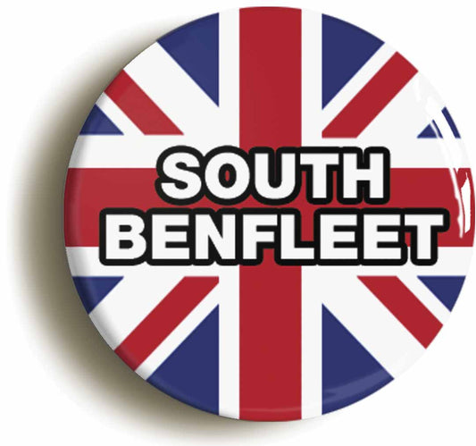 A picture of the front of the product, titled South Benfleet Union Jack Button Pin Badge
