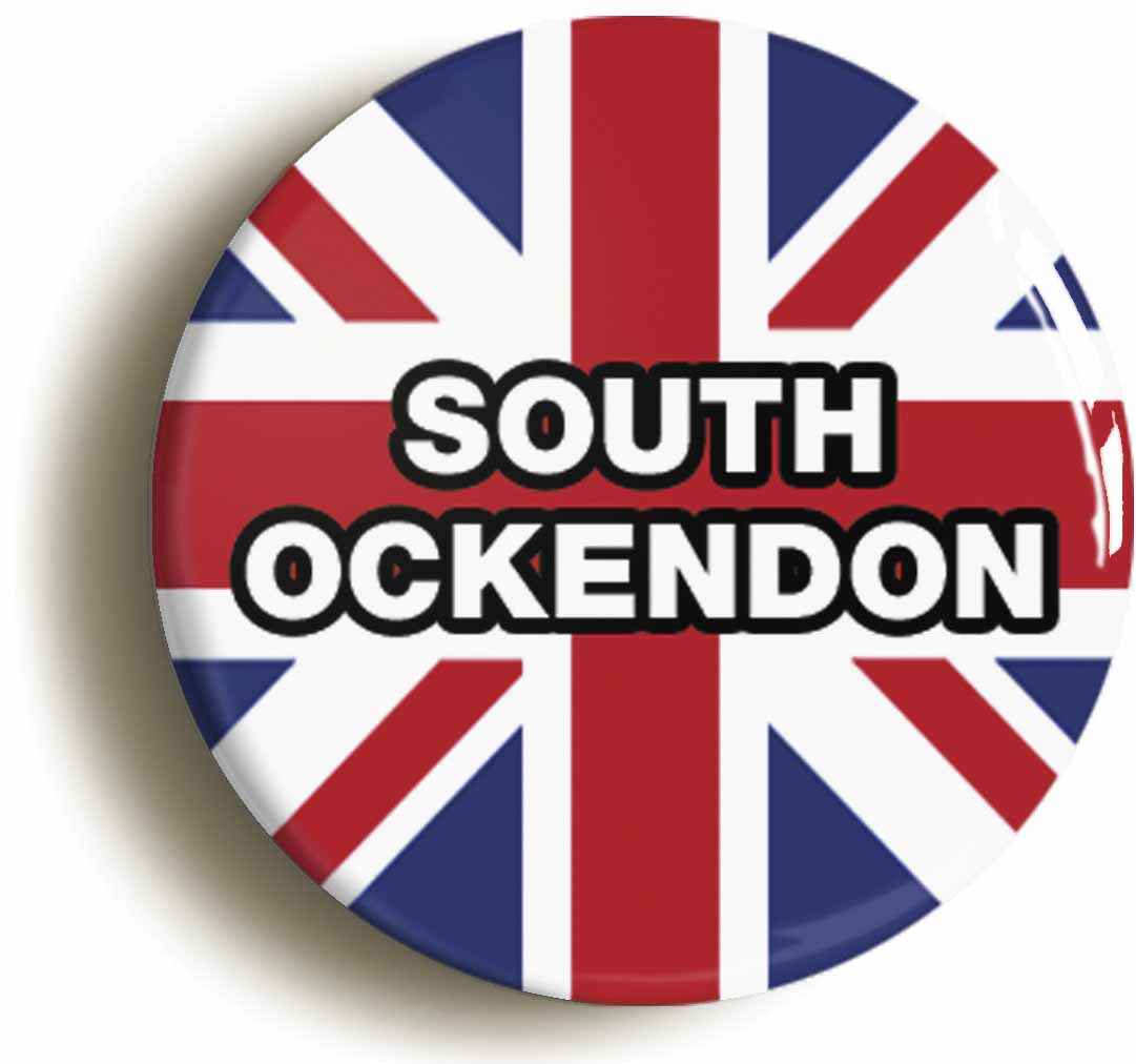 A picture of the front of the product, titled South Ockendon Union Jack Circular 50mm Fridge Magnet
