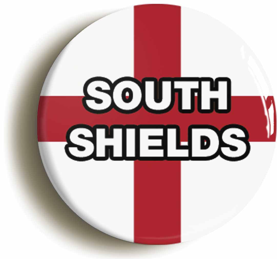 A picture of the front of the product, titled South Shields England Flag Button Pin Badge