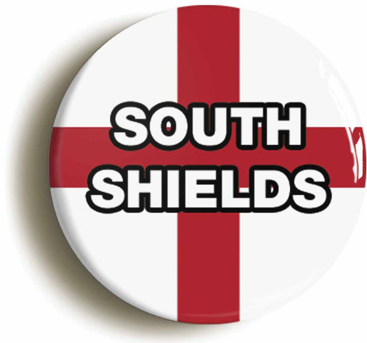 A picture of the front of the product, titled South Shields England Flag Button Pin Badge