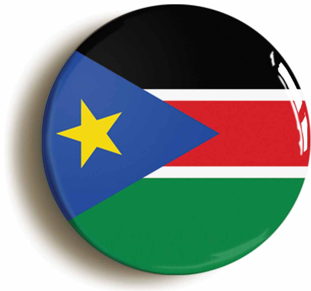 A picture of the front of the product, titled South Sudan Sudanese National Flag Circular 50mm Fridge Magnet