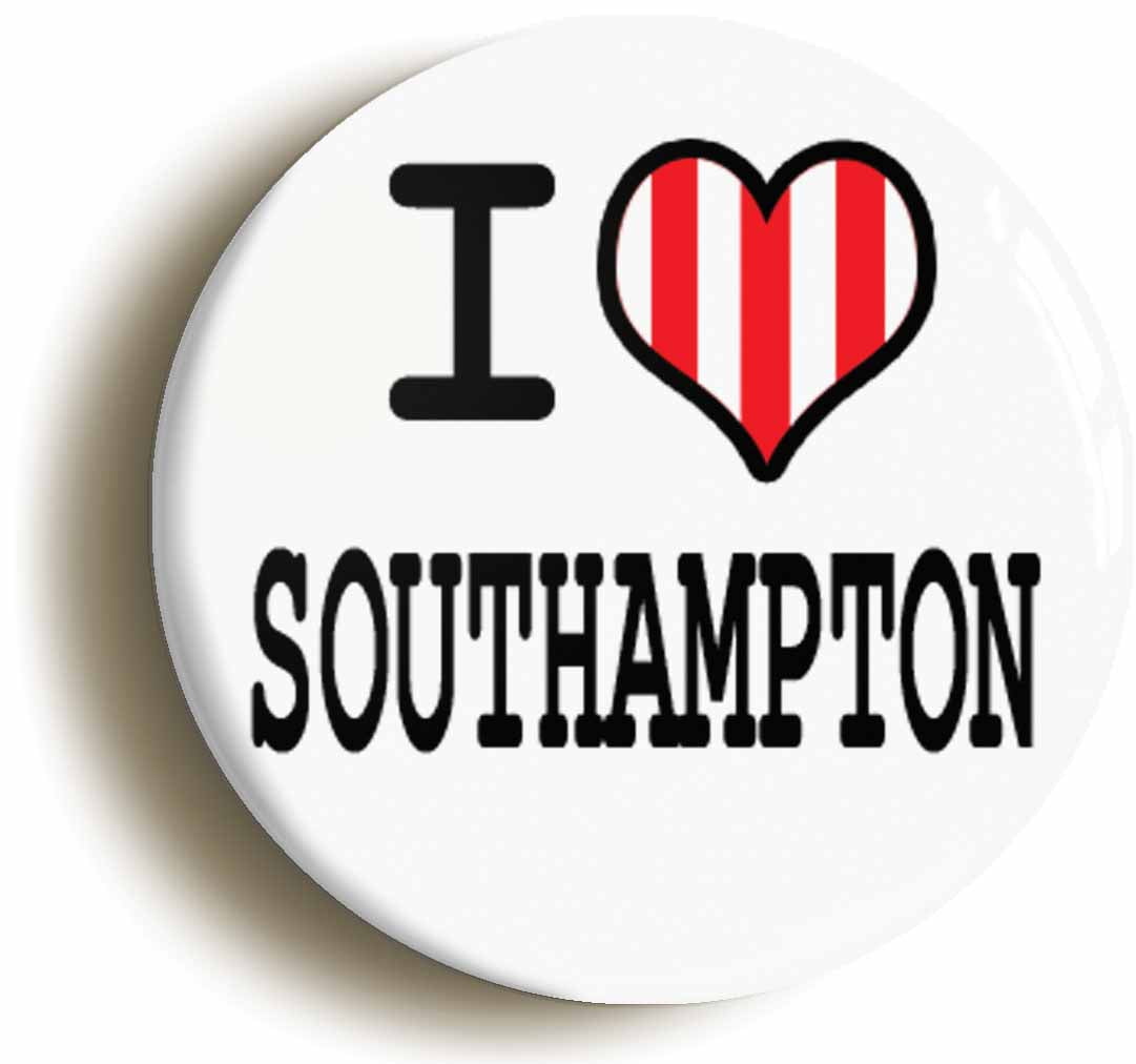 A picture of the front of the product, titled I Heart Love Southampton Circular 50mm Fridge Magnet