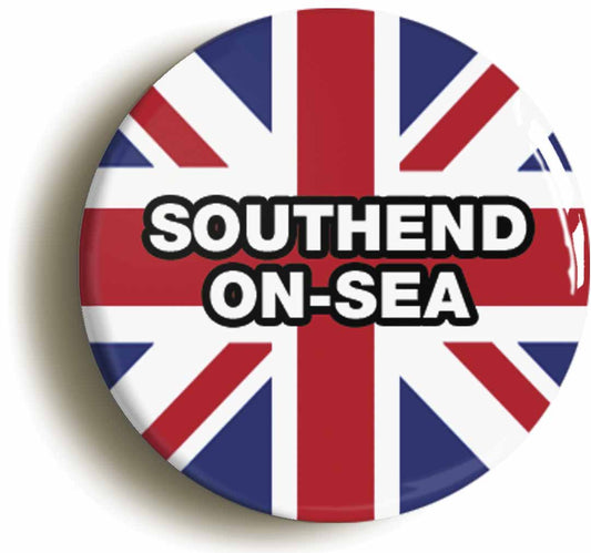 A picture of the front of the product, titled Southend-On-Sea Union Jack Button Pin Badge
