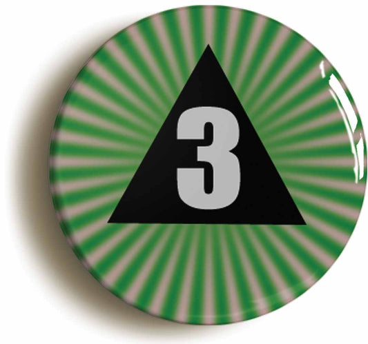 A picture of the front of the product, titled Psychedelic 3 Pyramid Circular 50mm Fridge Magnet