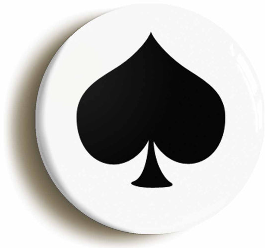 A picture of the front of the product, titled Spades Playing Card Suit Poker Button Pin Badge