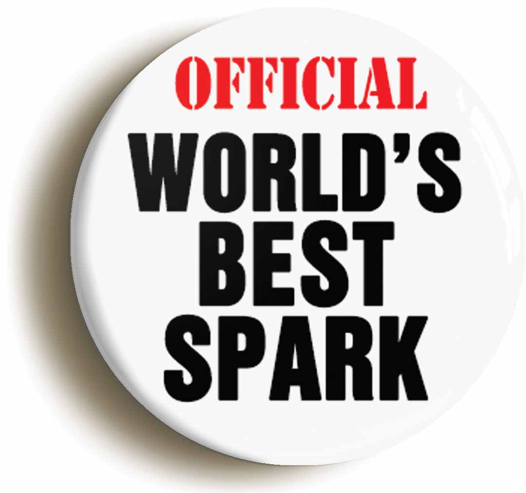A picture of the front of the product, titled Official Worlds Best Spark Funny Button Pin Badge